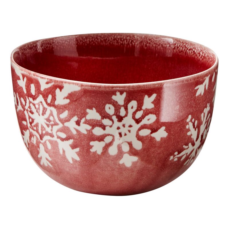 tagltd Red Snowflake Glazed Stoneware Bowl, 4.7L x 4.7W x 3.1H inches, 1 of 2