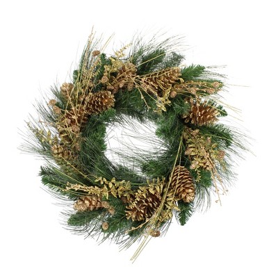 Allstate 26" Gold Glitter Pine Cone and Berry Artificial Christmas Wreath