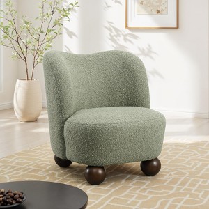Sapphtopaz Modern Boule Accent Chair with Curve Backrest Upholstered Lounge Chair with Wooden Ball Feet Comfy Chair for Living Room, Bedroom - 1 of 4