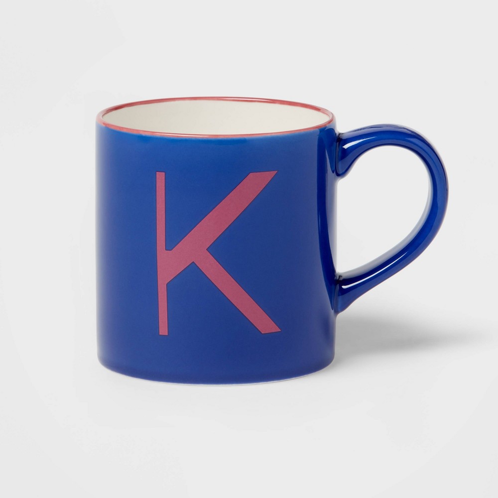 16oz Stoneware Monogram Mug 'K' Navy Blue - Opalhouse