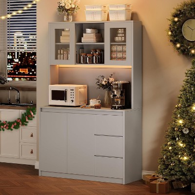 71" Pantry Cabinet with Charging Station,Tall Kitchen Pantry Storage Cabinet with Led Lights,Kitchen Hutch  for Dining Room, Living Room