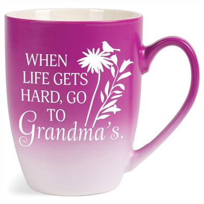 Elanze Designs When Life Gets Hard, Go To Grandma'S Two Toned Ombre Matte Pink and White 12 ounce Ceramic Stoneware Coffee Cup Mug