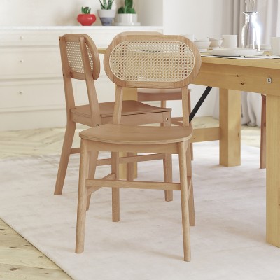 Natural Wood and Cane Side Chair with Black Accents