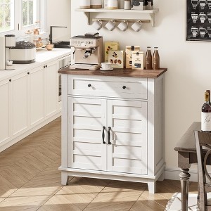 Set of 2 Rustic Storage Cabinet Adjustable 3-Tier, Farmhouse Entryway Organizer with Slatted Doors, Kitchen Storage Cabinet with Large Drawer - 1 of 4