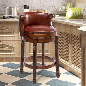 NicBex Seat Height 26 Inch Swivel Bar Stools,Cow top Leather Wooden Counter Height Bar Chair with Backs for Home Kitchen Counter,Brown - 1 of 4