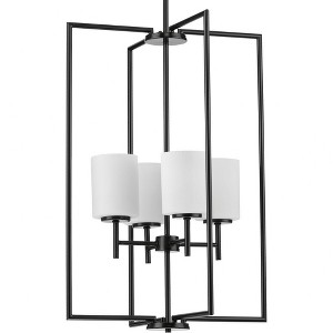 Progress Lighting Replay 4-Light Foyer Pendant, Brushed Nickel, Etched Glass Shades Collection: Replay, 4-Light Foyer Pendant, Brushed Nickel, Etched - 1 of 4
