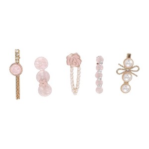 Unique Bargains Women's Fashion Flowers Hair Clips Gold Tone Pink 5 Pcs - 1 of 3