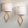 Possini Euro Design Sian Modern Wall Light Sconces Set of 2 Warm Brass Hardwired 10" Fixture White Half-Moon Linen Shade for Bedroom - image 2 of 4