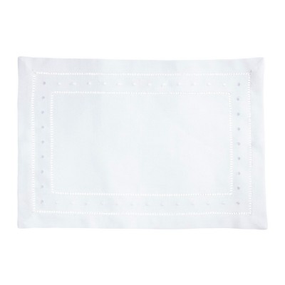 White Hemstitch Embroidered Polyester Rectangle Placemats, Set of 12