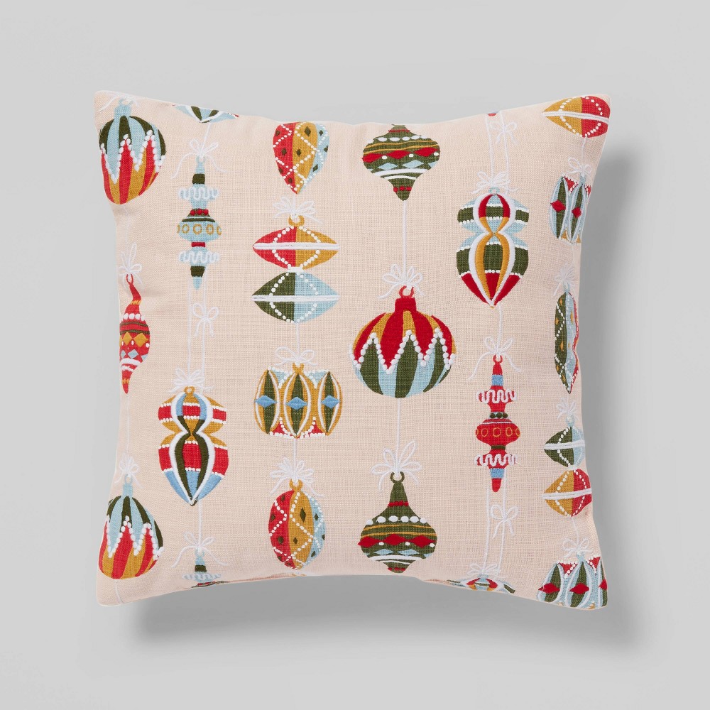 Embroidered Ornament Square Christmas Throw Pillow Blush - Threshold