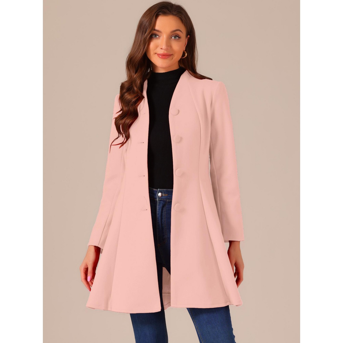 Женская куртка INSPIRE CHIC Single Breasted Long Sleeve Mid-Long Winter Coat Pink, цвет: Розовый — фото 4