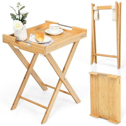 Home Square Modern Folding Tray Table in Oak and White - Set of 2