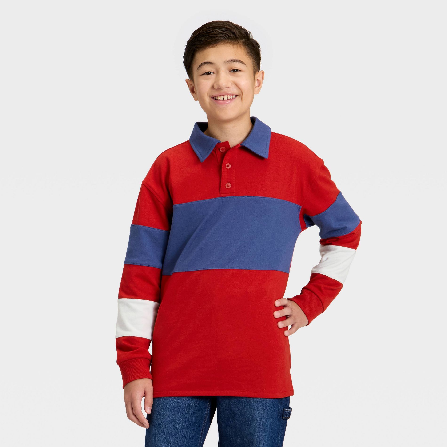 Boys' Long Sleeve Striped Rugby Shirt - art class™