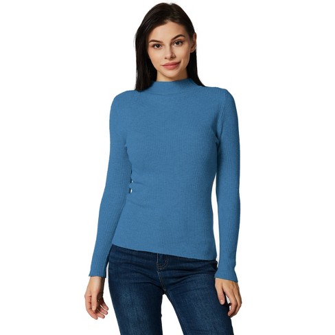 Lightweight Ribbed Mock Turtleneck For Women Slim Fit Haze