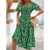 Women's Summer Smocked Midi Dress Casual Square Neck Puffy Short Sleeve Tiered Ruffle Dresses - 4 of 4