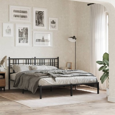 vidaXL Metal Bed Frame without Mattress with Headboard Black 59.1"x78.7"