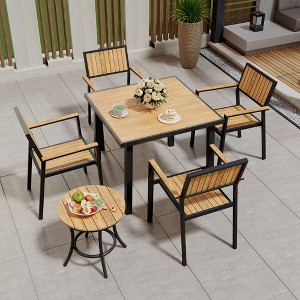 Pamapic 6-Piece Aluminum Outdoor Patio Dining Set with Square Table, Small Side Table and 4-Stackable Chairs - 1 of 4
