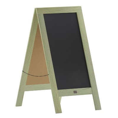 Emma and Oliver 48"x24" Rustic Vintage Double-Sided Folding Magnetic Chalkboard with 8 Chalk Markers, 10 Chalkboard Stencils and 2 Rustic Magnets