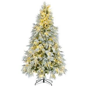 Gulches Green and White PreLit LED Flocked Hinged Artificial Spruce Christmas Tree with Multi-Color Lights and  Flashing Modes - 1 of 4