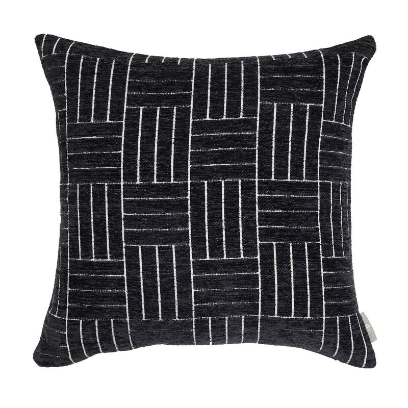 18&#34;x18&#34; Staggered Striped Chenille Woven Jacquard Square Throw Pillow Black - Evergrace, 1 of 5