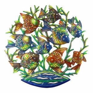 Slickblue Eye-Catching 24-Inch Painted School of Fish Metal Wall Art, Unique Steel Decor for All Settings - 1 of 3