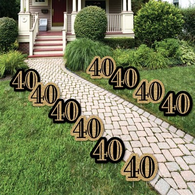 Big Dot of Happiness Adult 40th Birthday - Gold Lawn Decorations - Outdoor Birthday Party Yard Decorations - 10 Piece