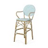 Gulches Outdoor Wicker and Aluminum 29.5" French Barstools, Set of 2, Teal, Bamboo Print Finish - 3 of 4