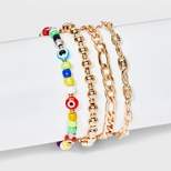 Evil Eye and Mixed Beaded Bracelet Set 4pc - Wild Fable™ Gold