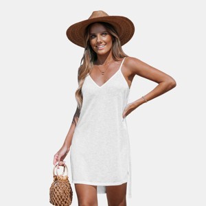 Women's V-neckline Low-cut back Sheer Beach Cover-Up Dress - Cupshe - 1 of 4