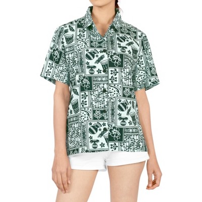 LA LEELA Women's Summer Holiday Beach Button Short Sleeve Camp Short Sleeves Shirt Hawaiian Shirts Tops Blouses For Women