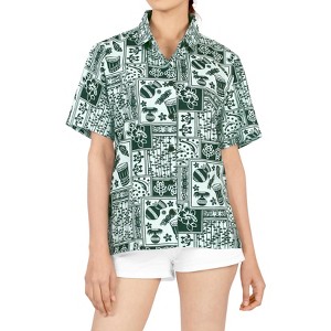 LA LEELA Women's Summer Holiday Beach Button Short Sleeve Camp Short Sleeves Shirt Hawaiian Shirts Tops Blouses For Women - 1 of 4