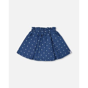 Deux par Deux Girl Printed Chambray Skort Navy Blue and White Hearts - 1 of 4