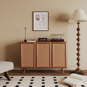 GDFStudio Hobson Modern 47" Rattan and Solid Wood Decorative Storage Cabinet with Doors and Shelves - 1 of 4