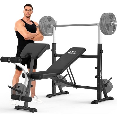 FLYBIRD Olympic Adjustable Weight Bench, with Bench Press Rack, Leg Extension and Leg curl, for Home Gym Workout