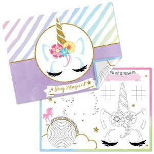 Big Dot of Happiness Rainbow Unicorn - Paper Magical Unicorn Birthday Party Coloring Sheets - Activity Placemats - Set of 16 - 1 of 4