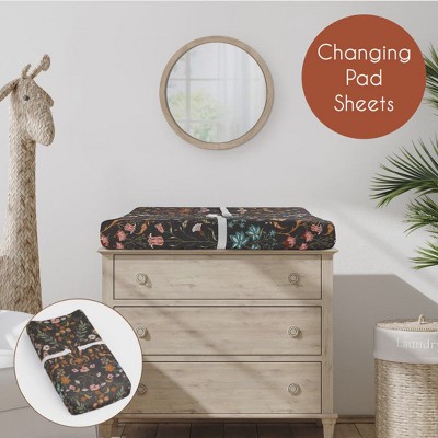 Boho Floral Black and Orange Microfiber Baby Bassinet Sheet Set