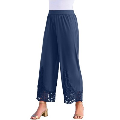 Roaman's Women's Plus Size Wide Leg Ultrasmooth Fabric Lace Pant