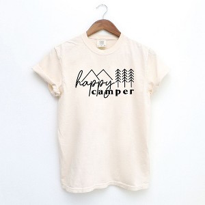 Simply Sage Market Women's Happy Camper Trees Short Sleeve Garment Dyed Tee - 1 of 2