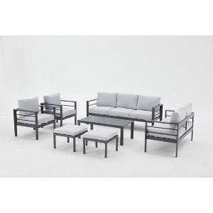 Cesicia 7-Piece Patio Sofa Set with Coffee Table for Backyard, Porch & Poolside，Black Frame and Brown Cushions - 1 of 4