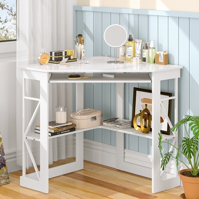 VECELO 41 in Corner Computer Desk with Storage Shelves & Charging Station, Gamer Desk, Modern Computer Desk for Home Office Workstation