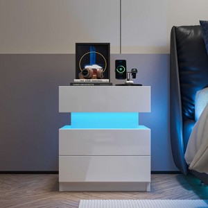 ORRD Modern LED Nightstand – White High-Gloss 2-Drawer - 1 of 4