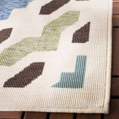 Aqua and Cream Geometric Synthetic Indoor/Outdoor Area Rug