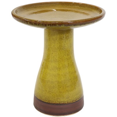 Sunnydaze Outdoor Weather-Resistant Garden Patio High-Fired Smooth Ceramic Hand-Painted Duo Tone Bird Bath - Cognac Yellow