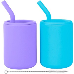 WeeSprout Silicone Baby Cups With Straws and Lids, 4 & 8 oz Options, Set of 2, Food Grade Toddler Training Container, Built In Straw Stoppers - 1 of 4