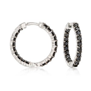 Ross-Simons 2.00 ct. t.w. Black Diamond Inside-Outside Hoop Earrings in Sterling Silver - 1 of 3