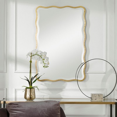 Aneta Transitional Scalloped Edge Wood Mirror in Aged Gold