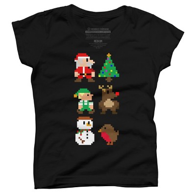 Girl's Design By Humans 8Bit Christmas By JakeSmith T-Shirt
