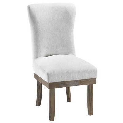 Gray Linen Upholstered High Back Side Chair with Wood Frame