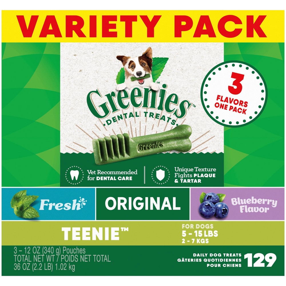 Greenies Teenie Spearmint and Blueberry Flavored Adult Dental and Hard Chew Dog Treats - 36oz/129ct