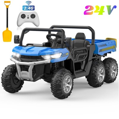 24 Volt 2 Seater Ride On Toys, 4WD 6 Wheels Electric Ride On UTV Cars for Big Kids,Ride On Dump Truck w/ Remote Control,Battery Display,Bluetooth,USB
